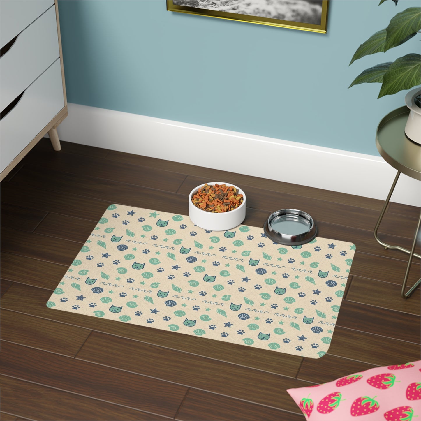 Beach themed cat and dog Pet Food Mat (12x18)
