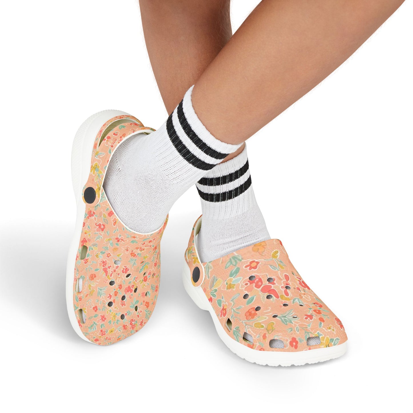 Kids Floral EVA Foam Clogs — Pink Watercolor Flower Slip-On Sandals