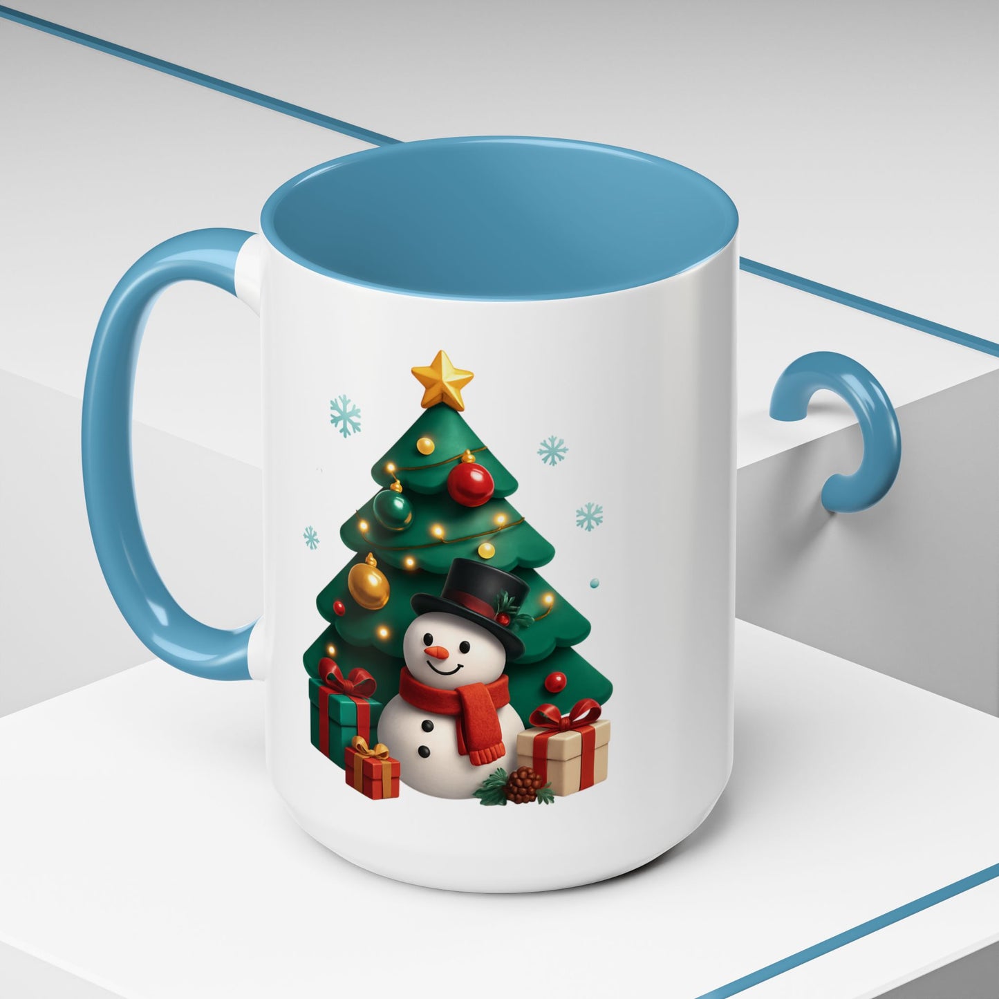 Christmas Tree & Snowman Accent Coffee Mug — Festive Holiday 11/15oz Ceramic