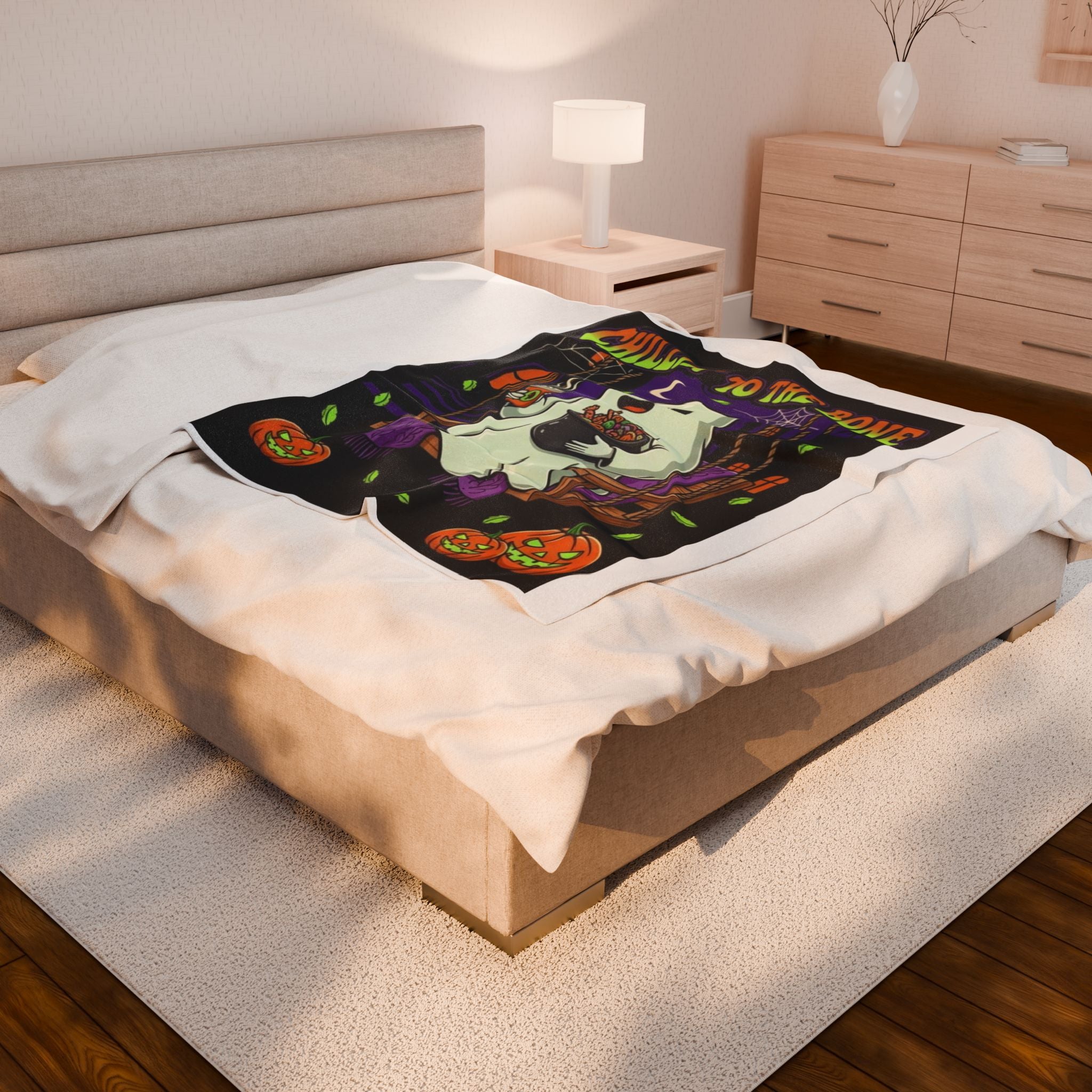 Ghostly Chillin' Plush Blanket, Cozy Halloween Decor, Soft Throw for Fall, Spooky Gift for Kids, Pumpkin Season Blanket