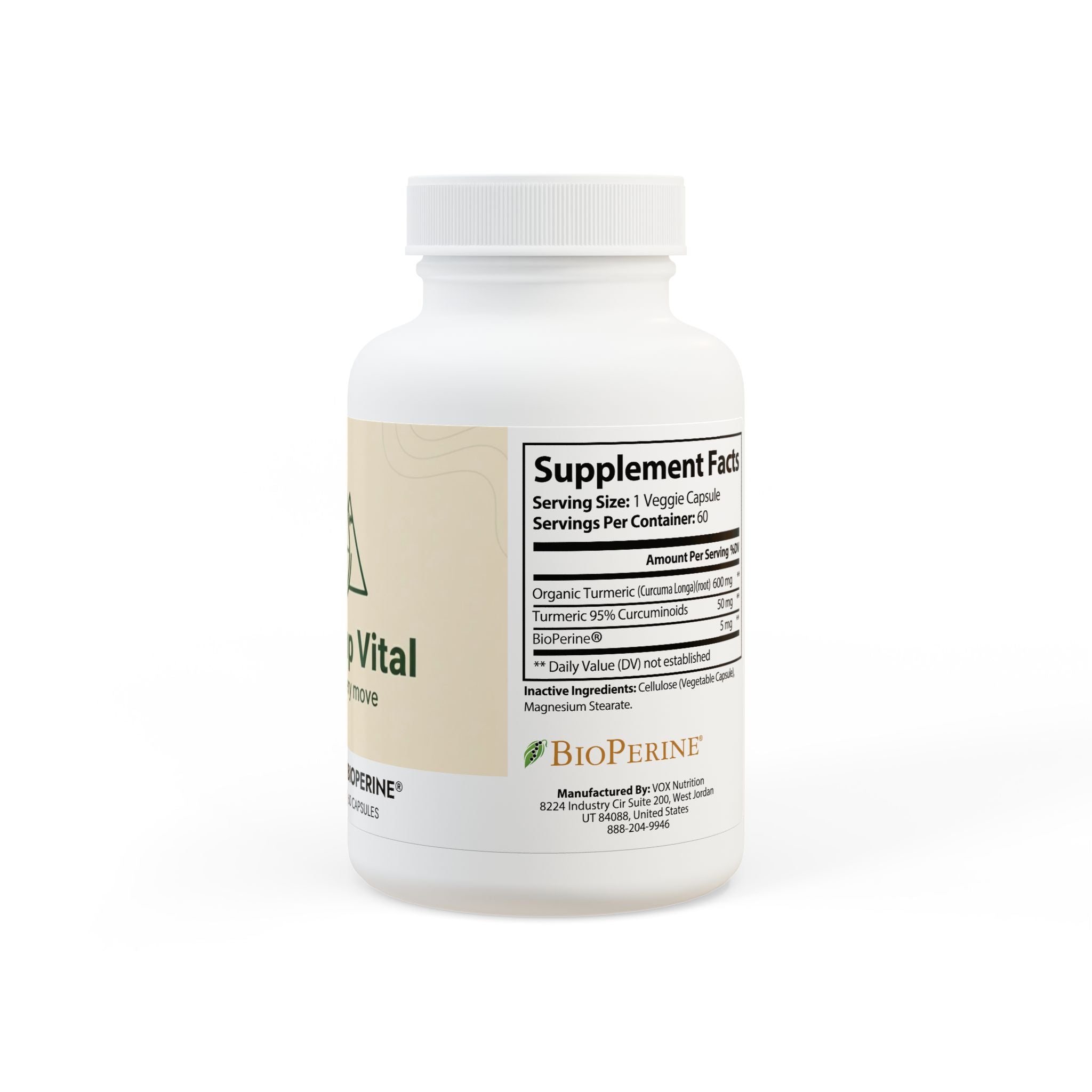 Base Camp Vital Turmeric with BioPerine® (Black Pepper Fruit Extract) Supplement (60 Capsules)