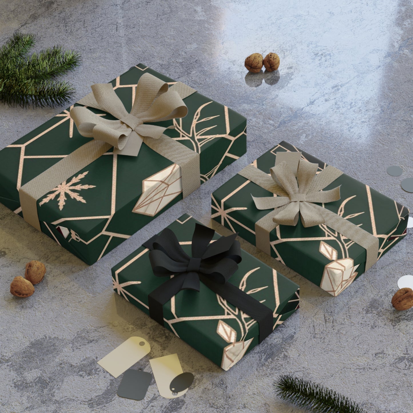 Elegant Holiday Gift Wrapping Paper Roll - Festive Design with Trees and Ornaments
