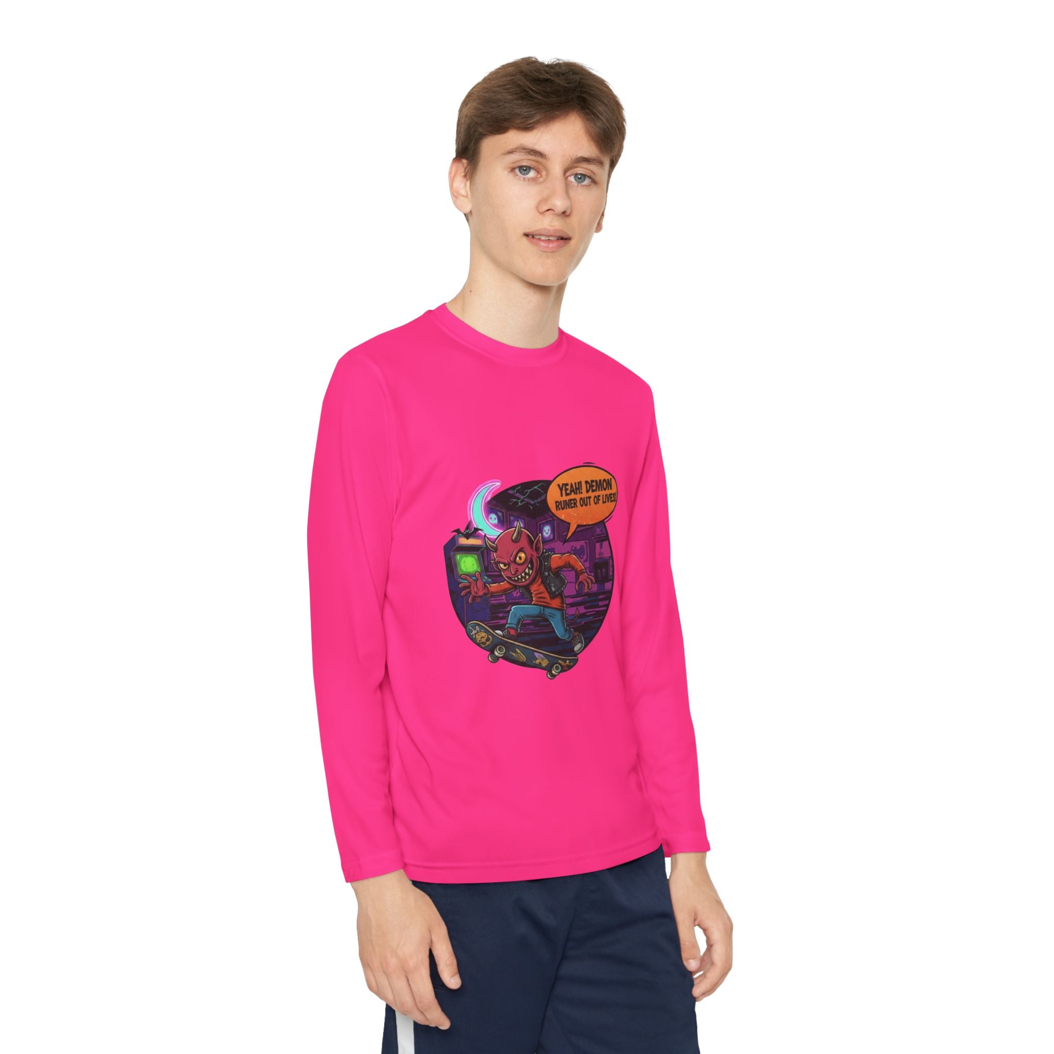 Youth Long Sleeve Graphic Tee, Fun Kids Shirt, Halloween Costume Top, Creative Gift for Boys, Unique Kids Fashion