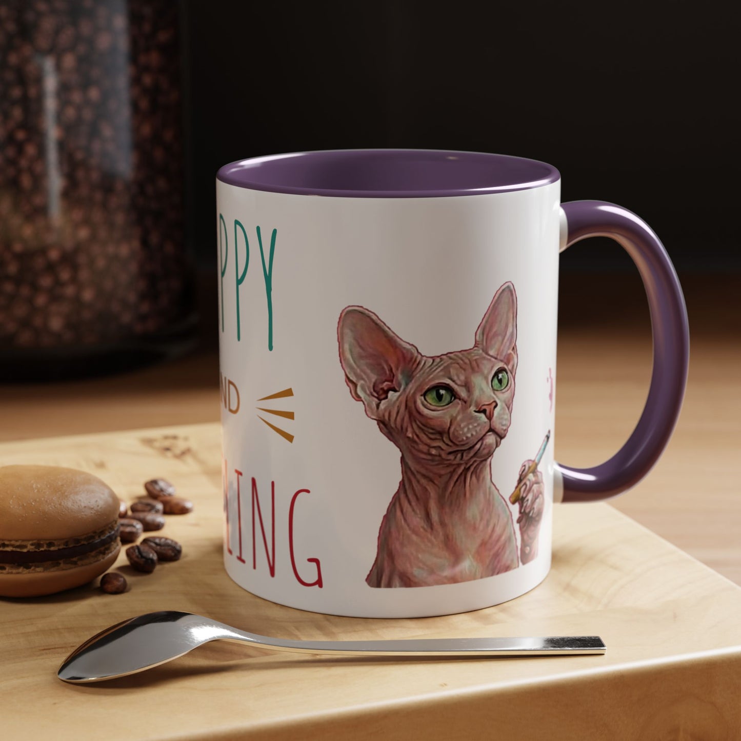 Happy and Dazzling smoking Cat Coffee Mug — Sphynx Cat Accent Mug (11/15oz) (free shipping)