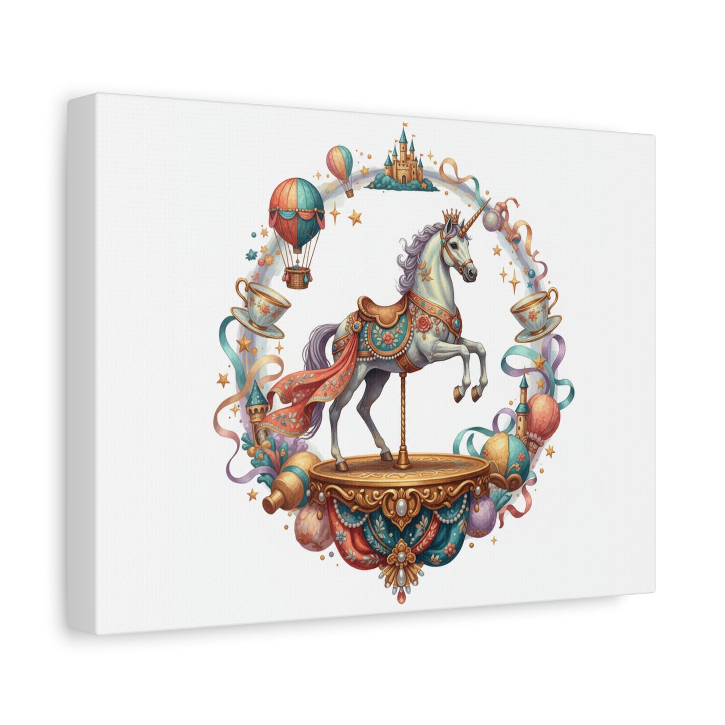 Carousel Unicorn Matte Canvas Wall Art — Whimsical Fairytale Nursery Decor (free shipping)