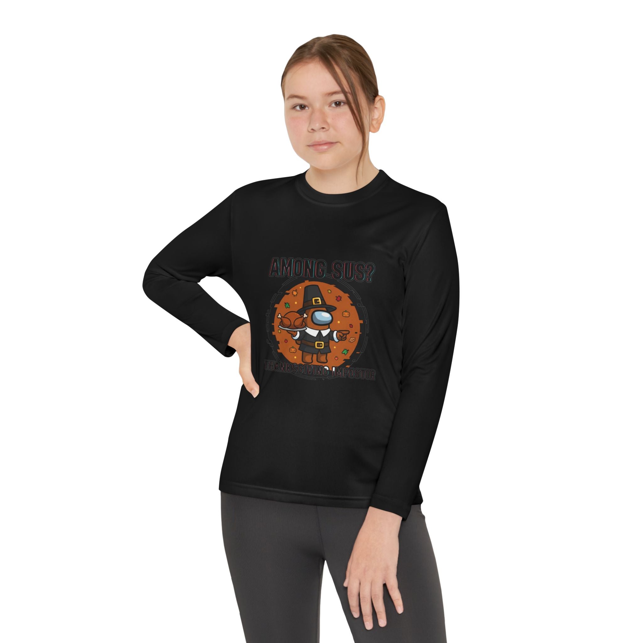 Among Sus? Thanksgiving Impostor Youth Tee, Fun Youth T-Shirt, Gamer Apparel for Kids, Long Sleeve Graphic Tee, Funny Thanksgiving Gift