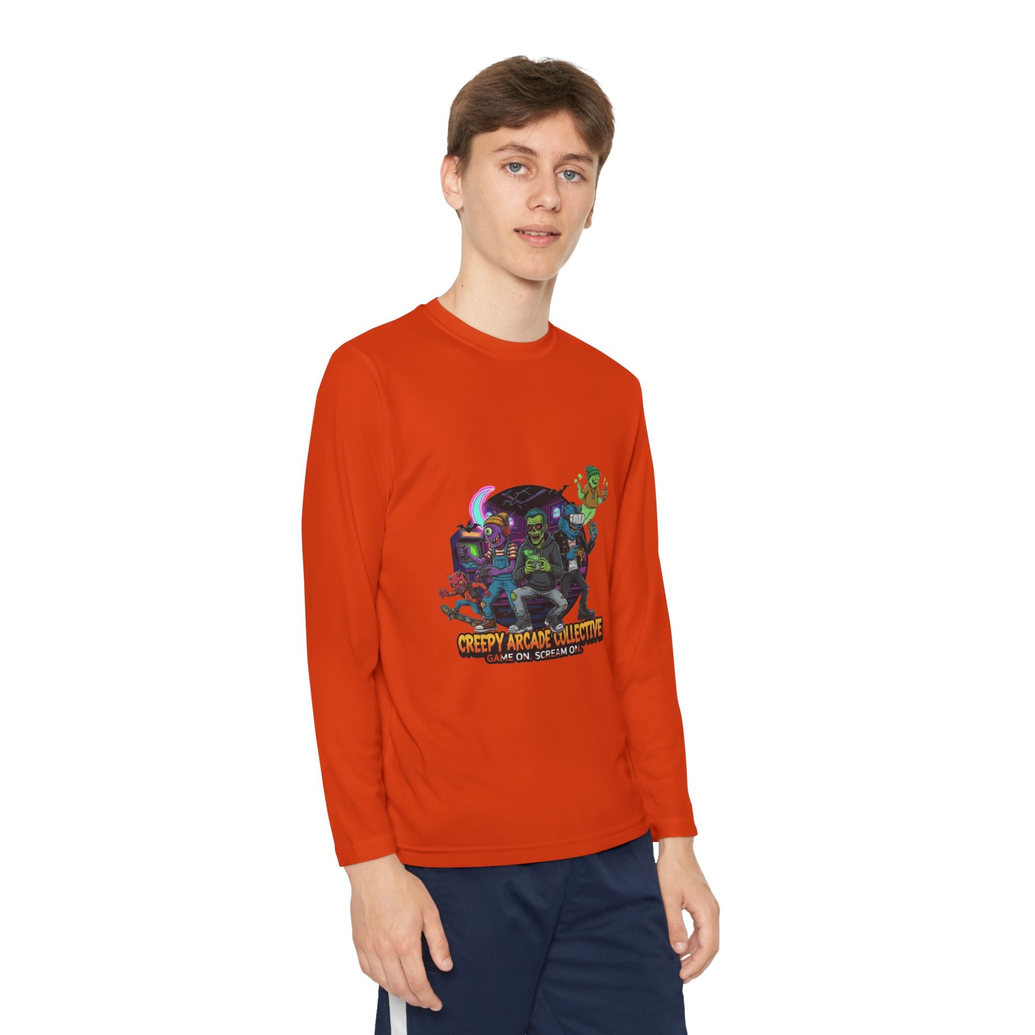 Creepy Arcade Collecting Youth Long Sleeve Tee, Kids Gamer Shirt, Halloween Costume, Teen Casual Wear, Fantasy T-Shirt
