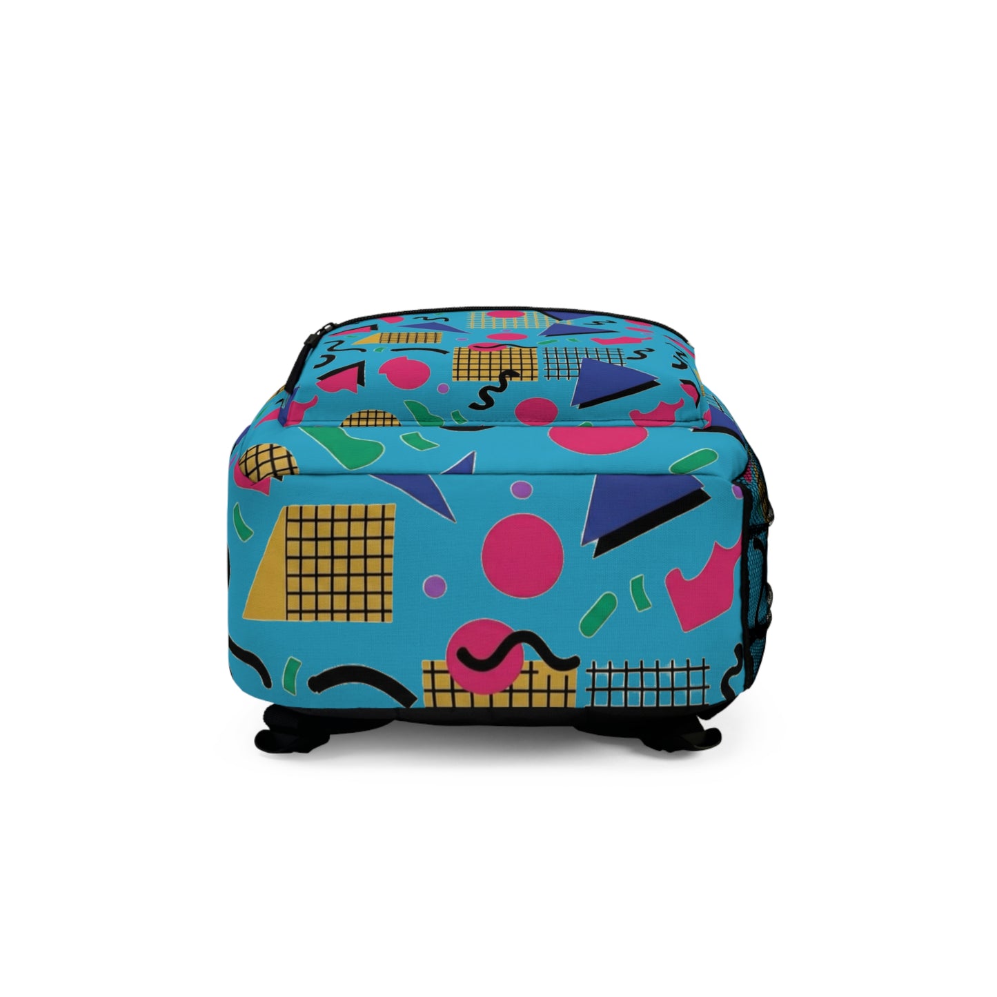 Backpack — Retro 80s Memphis Print School Backpack (Teal, Pink & Blue)