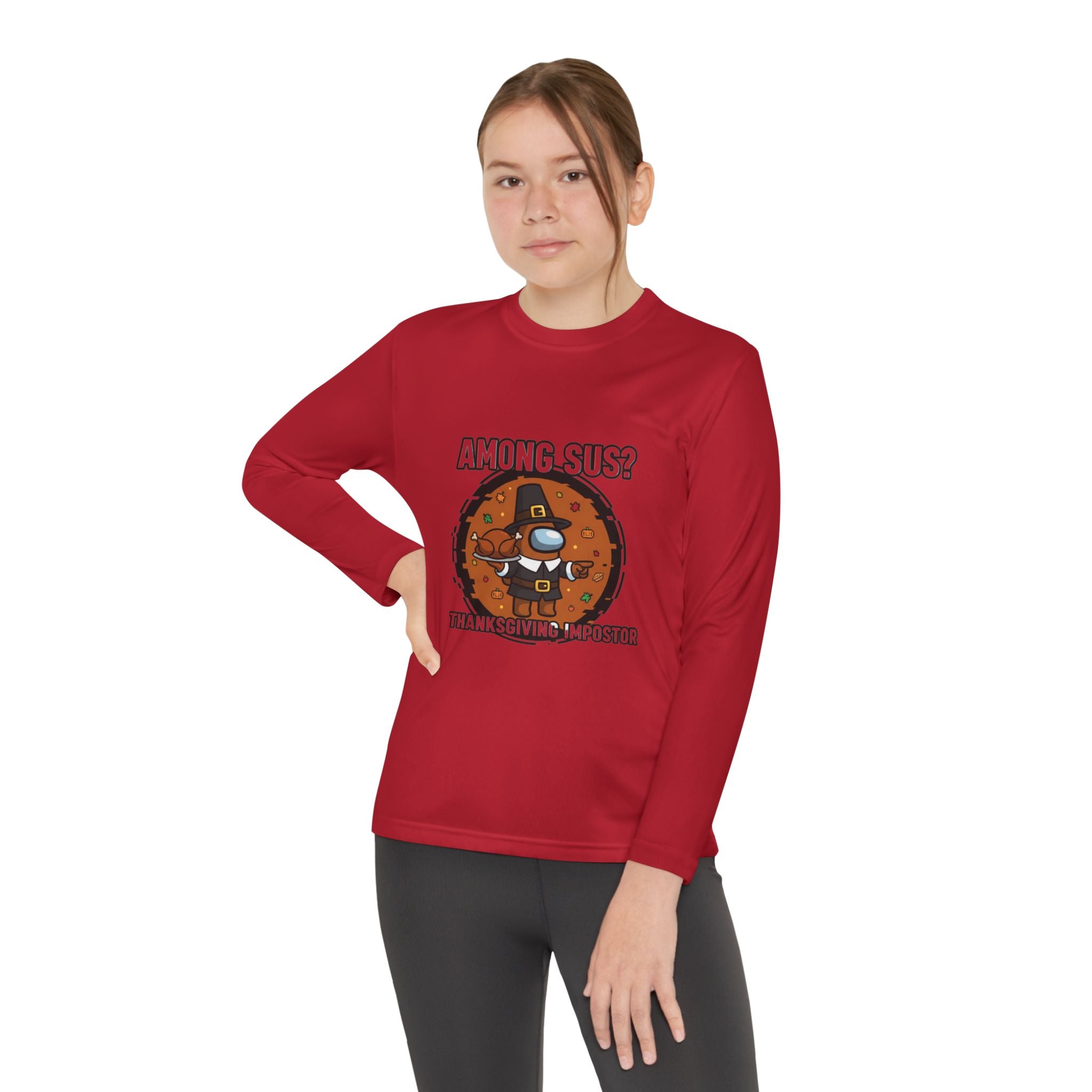 Among Sus? Thanksgiving Impostor Youth Tee, Fun Youth T-Shirt, Gamer Apparel for Kids, Long Sleeve Graphic Tee, Funny Thanksgiving Gift