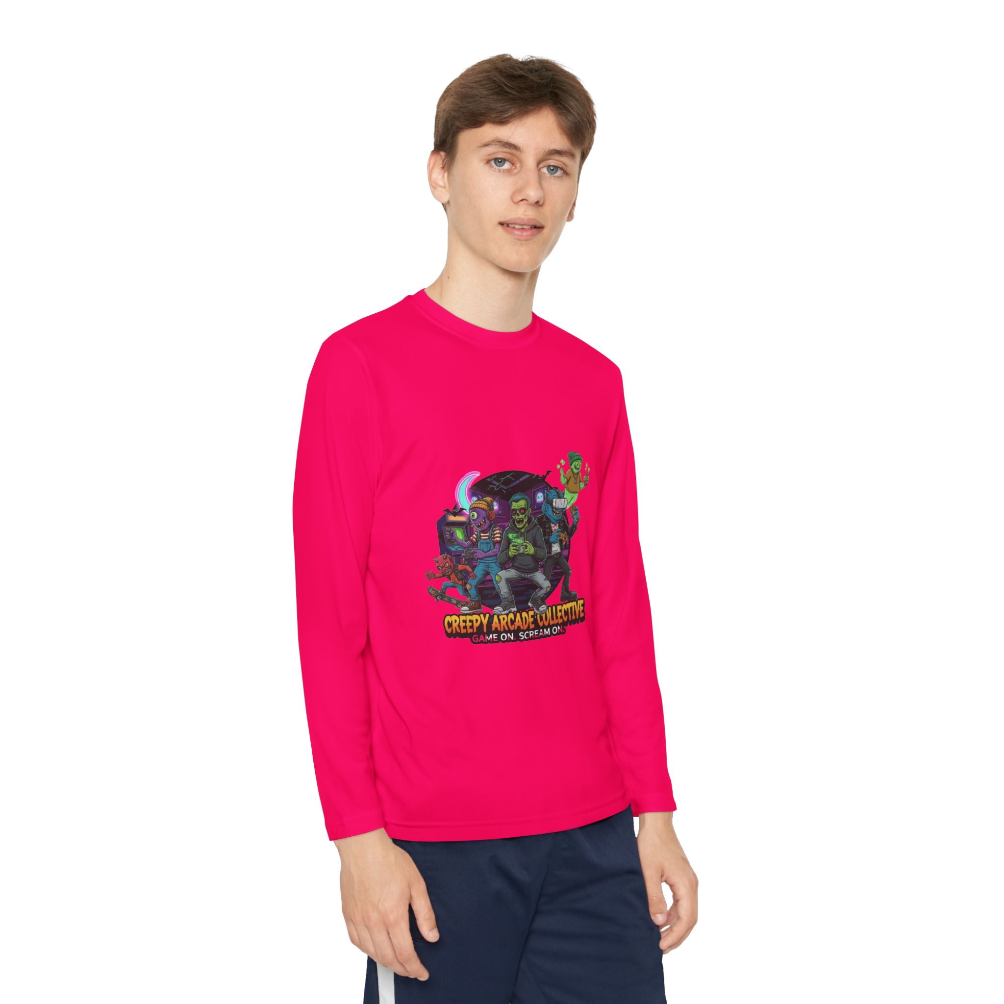 Creepy Arcade Collecting Youth Long Sleeve Tee, Kids Gamer Shirt, Halloween Costume, Teen Casual Wear, Fantasy T-Shirt