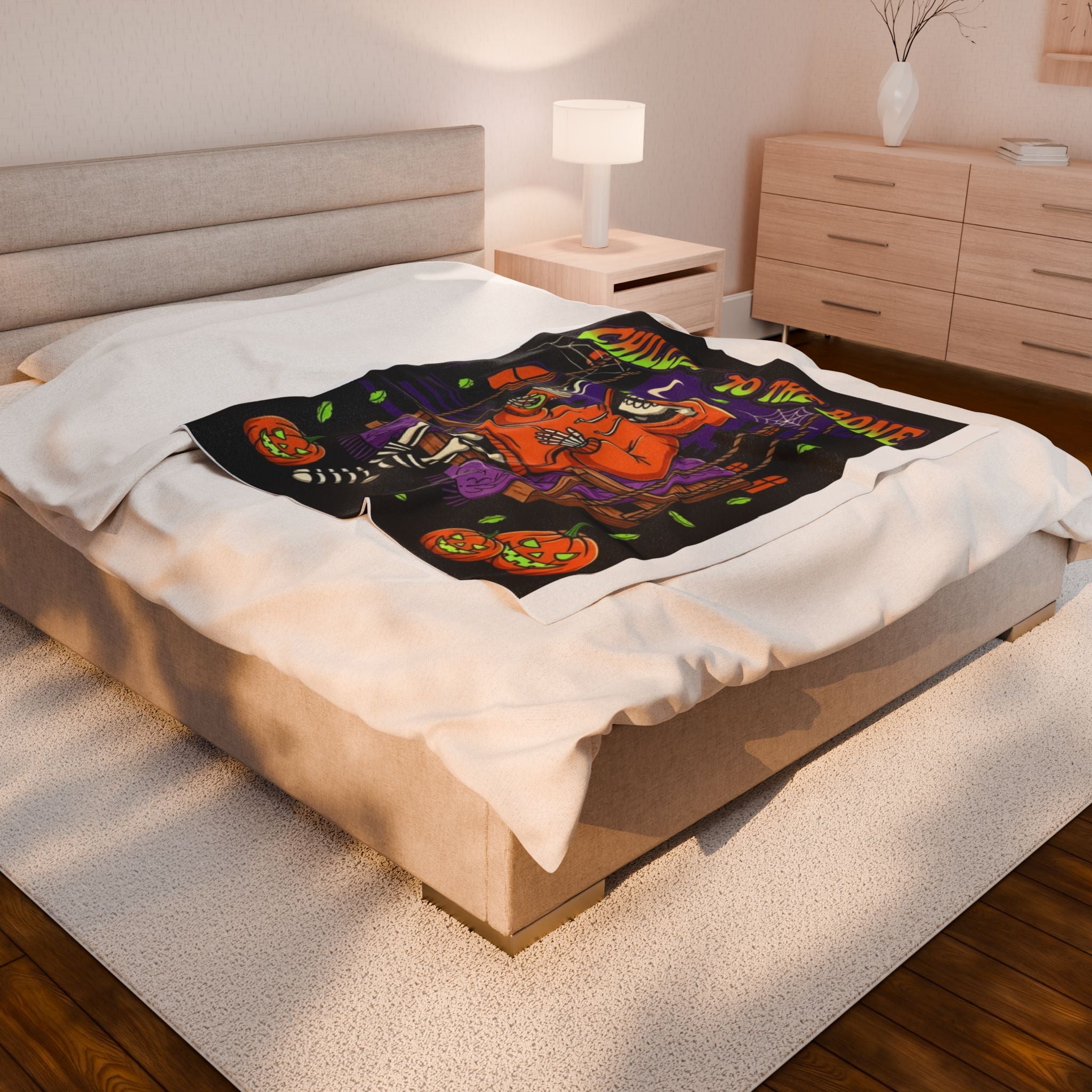 Chillin' to the Bone Skeleton Blanket, Cozy Halloween Throw, Spooky Decor, Plush Bed Blanket, Fall Home Accents
