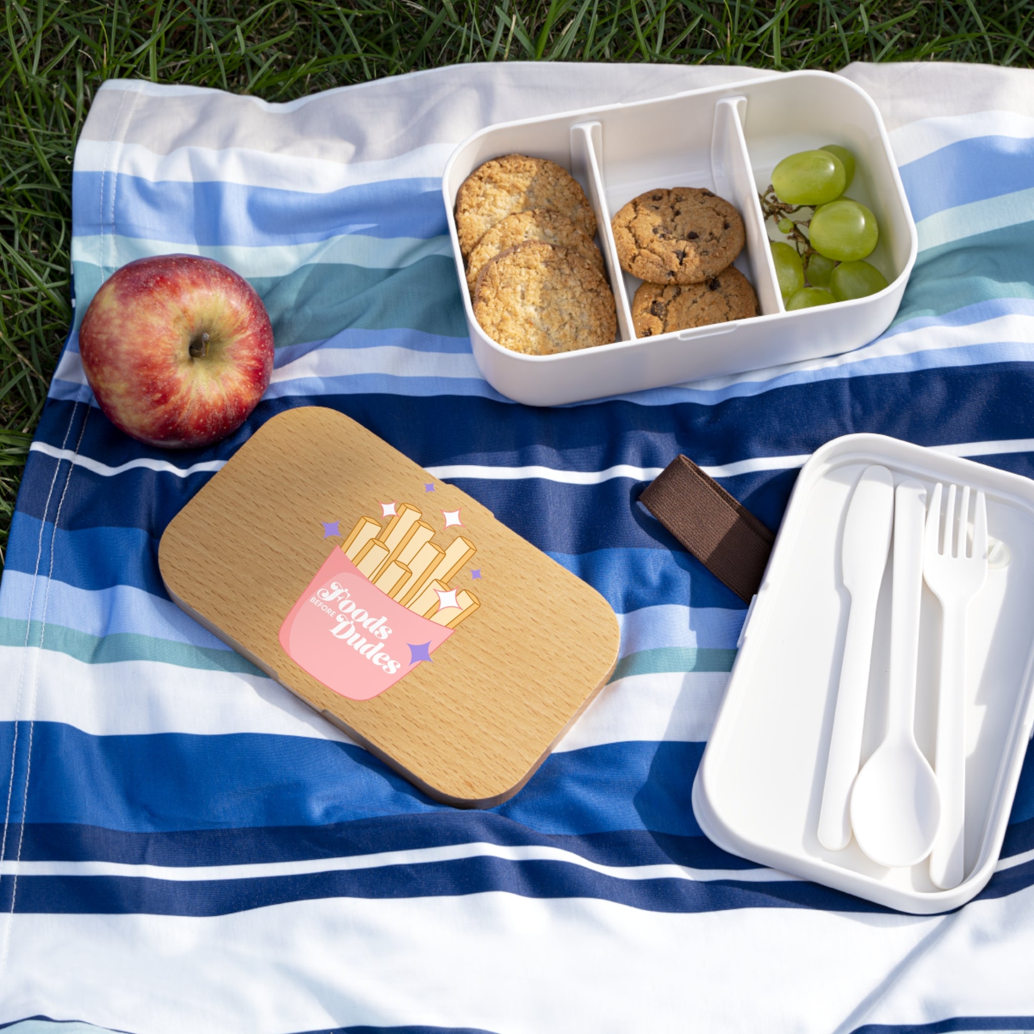 Foodie Bento Lunch Box with “food before dudes” Quote