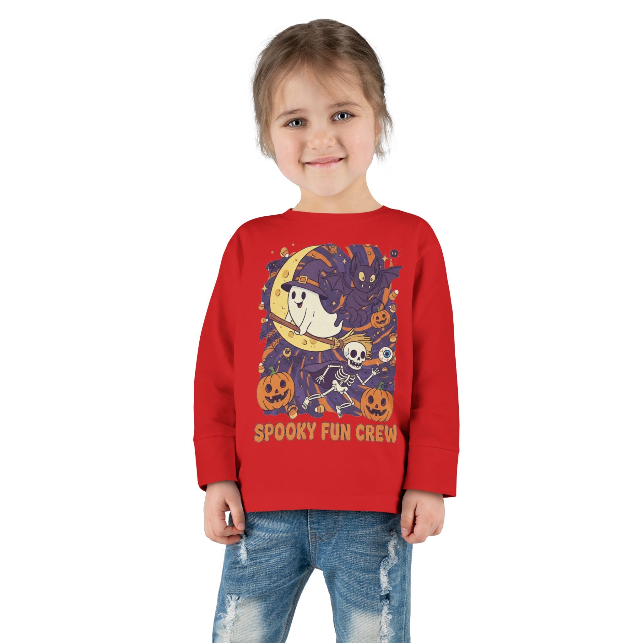 Toddler Halloween Long Sleeve Tee, Spooky Fun Crew Shirt, Kids Halloween Apparel, Fall Outfit for Toddlers, Halloween Party Wear