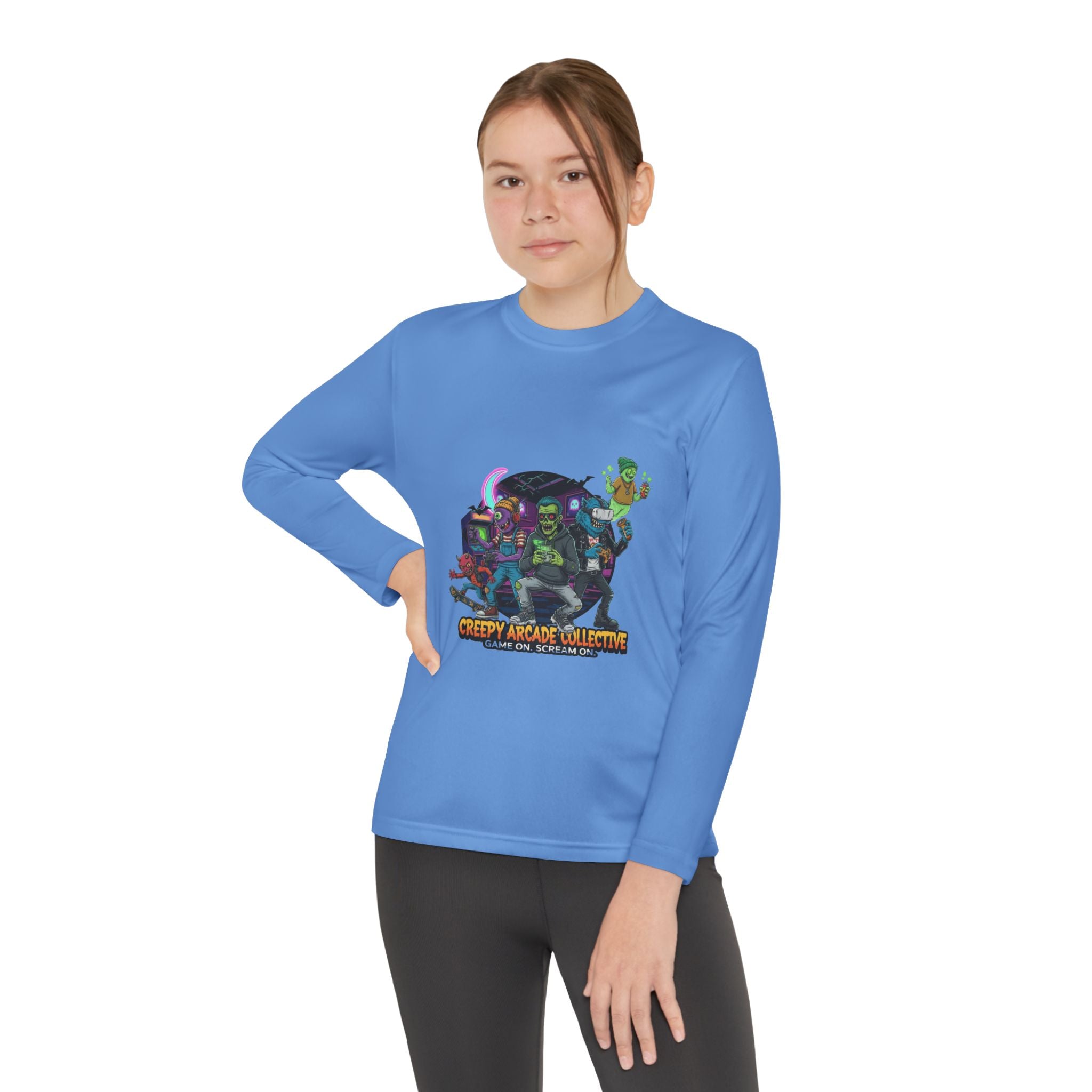 Creepy Arcade Collecting Youth Long Sleeve Tee, Kids Gamer Shirt, Halloween Costume, Teen Casual Wear, Fantasy T-Shirt