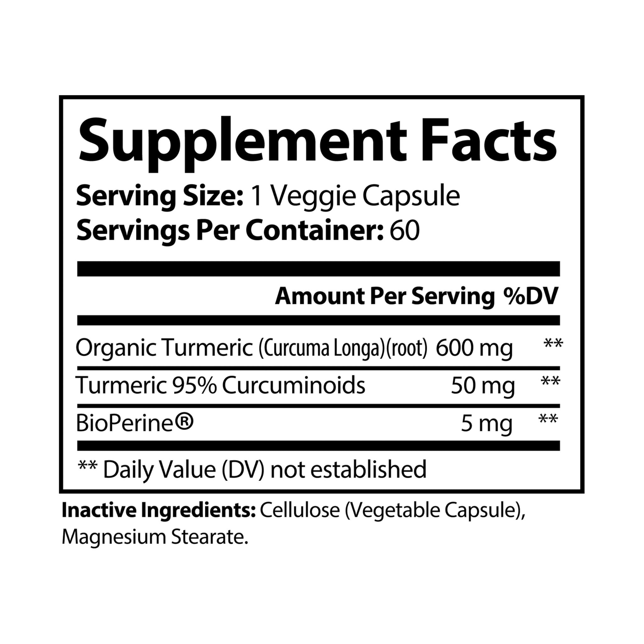 Base Camp Vital Turmeric with BioPerine® (Black Pepper Fruit Extract) Supplement (60 Capsules)