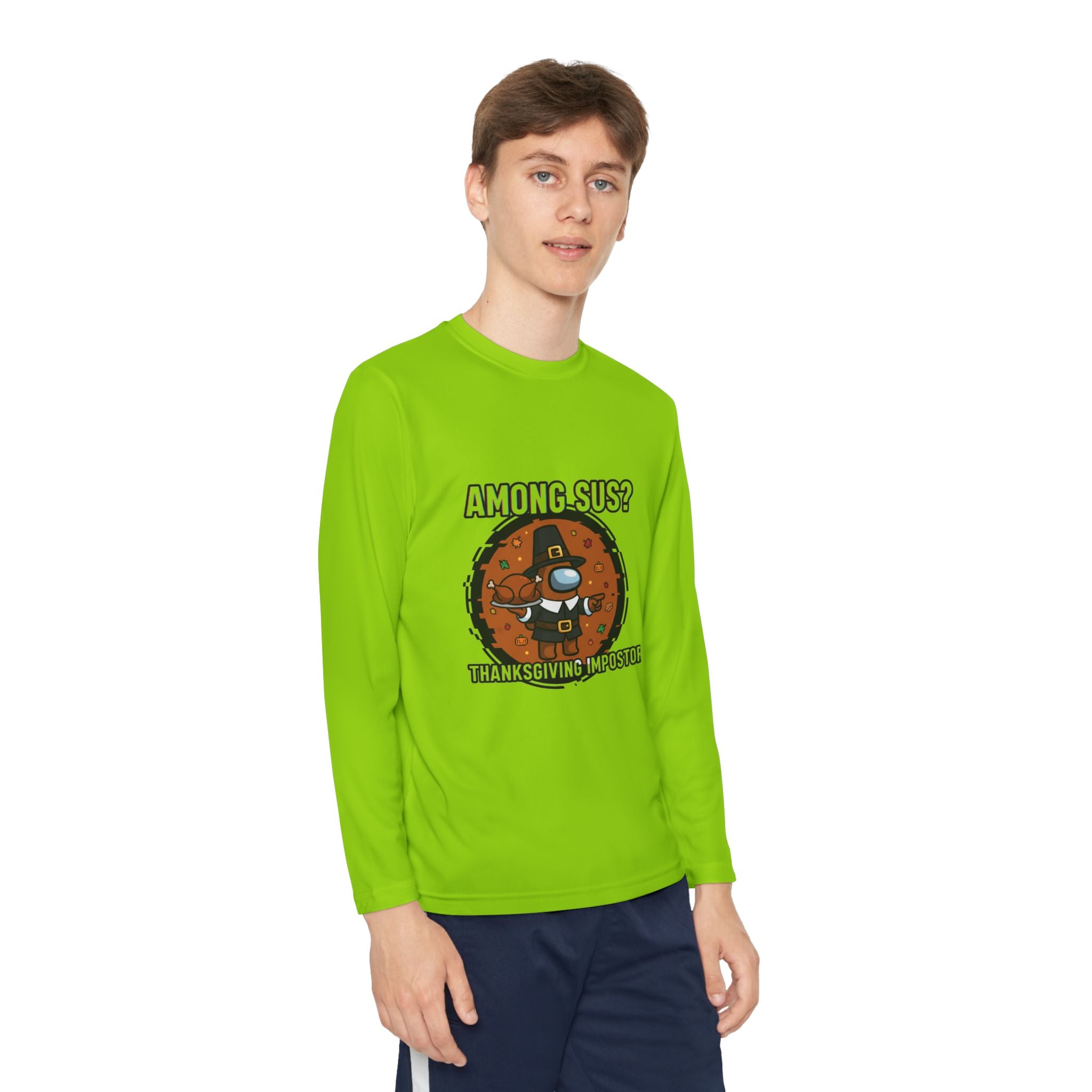 Among Sus? Thanksgiving Impostor Youth Tee, Fun Youth T-Shirt, Gamer Apparel for Kids, Long Sleeve Graphic Tee, Funny Thanksgiving Gift