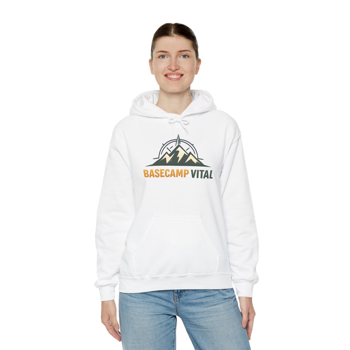 Base Camp Vital Outdoor Fleece Hoodie | Mountain Compass Graphic Pullover | 50/50 Midweight Trail Hoodie  Vital Hoodie  (free shipping)
