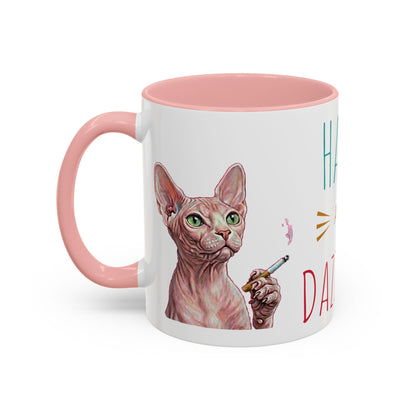 Happy and Dazzling smoking Cat Coffee Mug — Sphynx Cat Accent Mug (11/15oz) (free shipping)