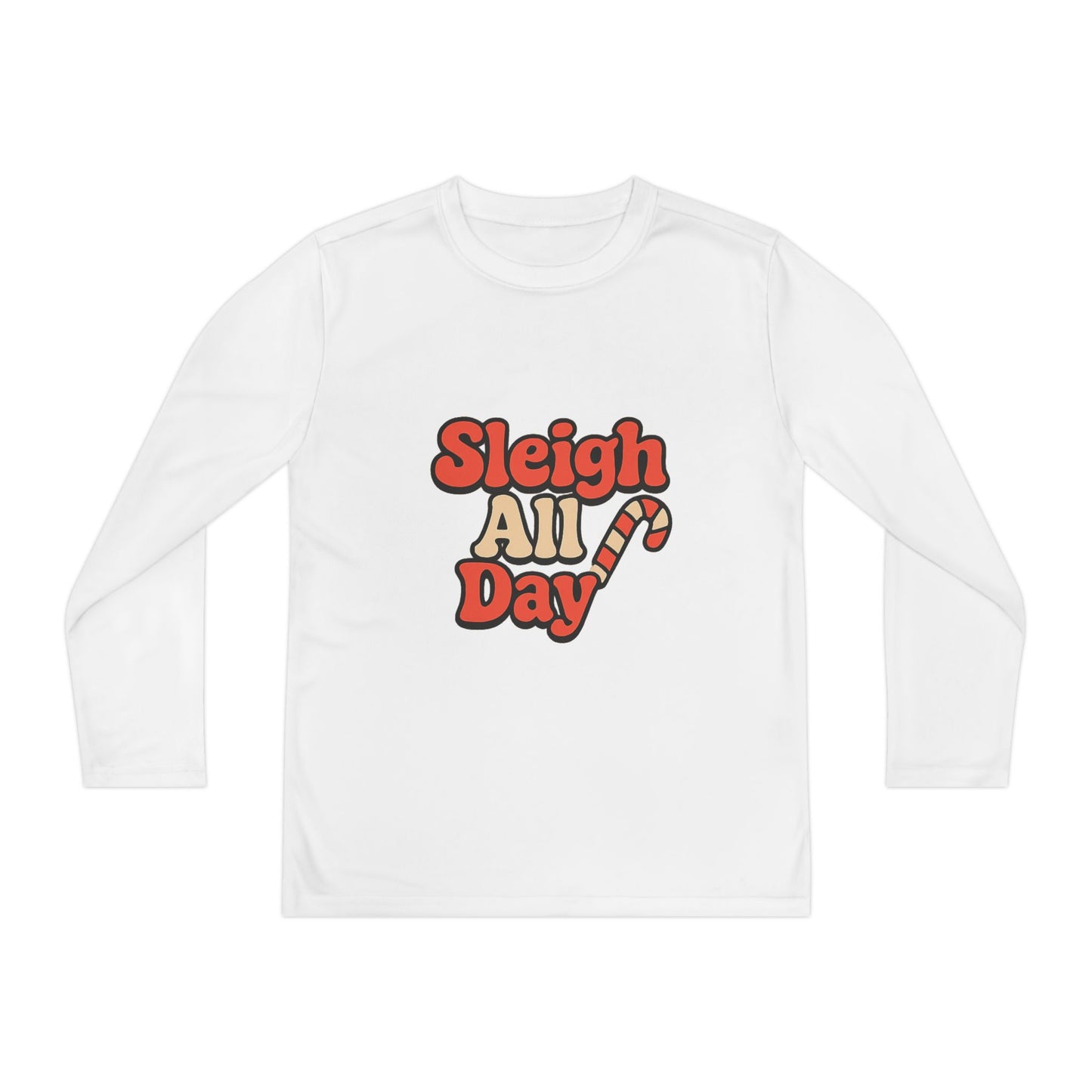 Youth Long Sleeve Tee — "Sleigh All Day" Christmas Candy Cane Holiday Shirt
