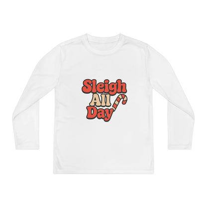 Youth Long Sleeve Tee — "Sleigh All Day" Christmas Candy Cane Holiday Shirt