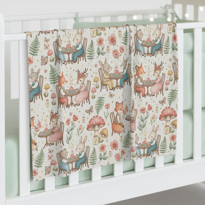 Boho Woodland Friends Baby Swaddle Blanket — Cute Fox & Bunny Nursery Swaddle