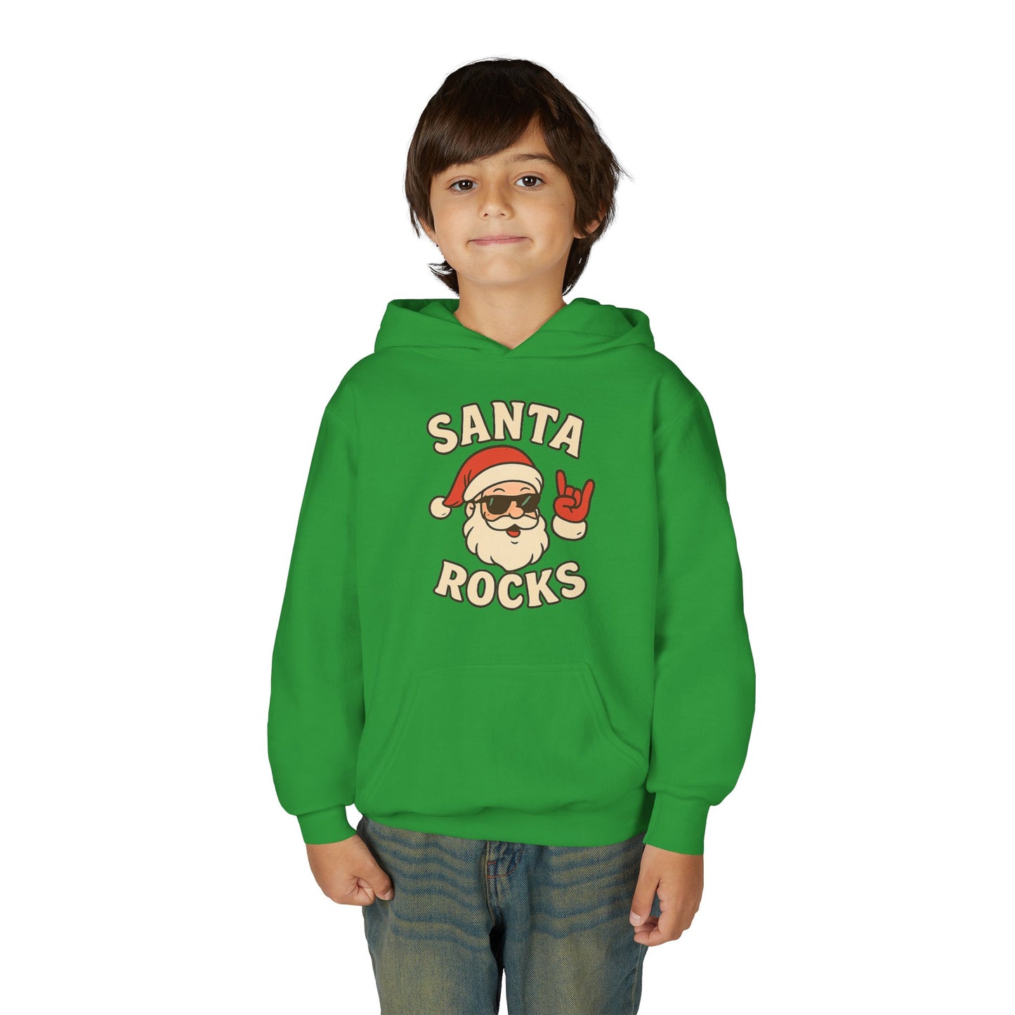 Youth Hoodie — "Santa Rocks" Cool Santa Christmas Sweatshirt