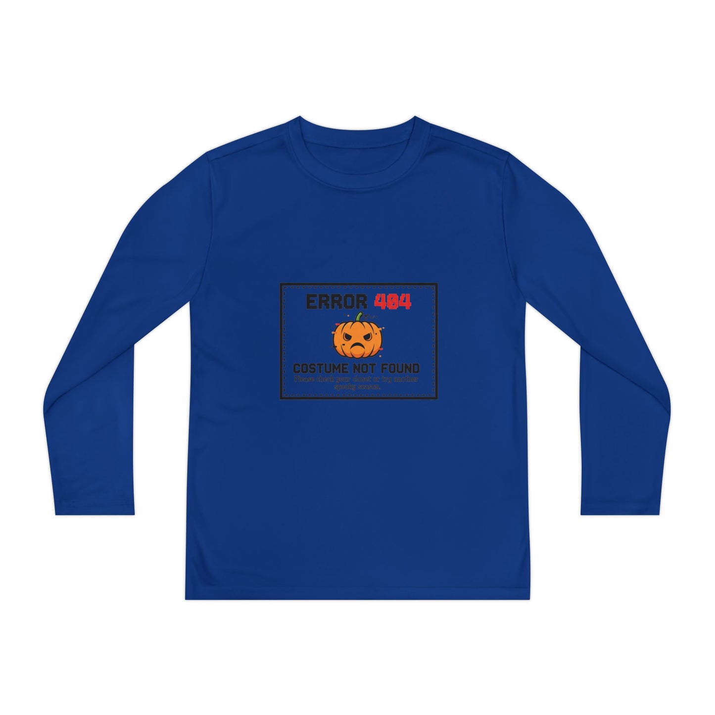 Youth Long Sleeve Halloween Tee, Kids Costume Shirt, Spooky Error 404 Top, Funny Trick-or-Treat Apparel, Halloween Party Outfit