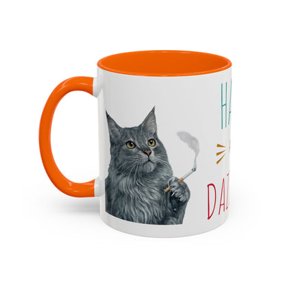 Happy and Dazzling smoking Cat Coffee Mug — Cute Cat smoking a cigarette Illustration Accent Mug (11/15 oz) (free shipping)