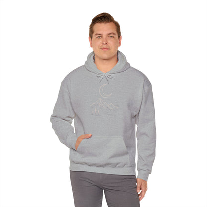 Mountain Moonline Hoodie — base camp vital gear- Minimal Crescent & Peaks Graphic Sweatshirt