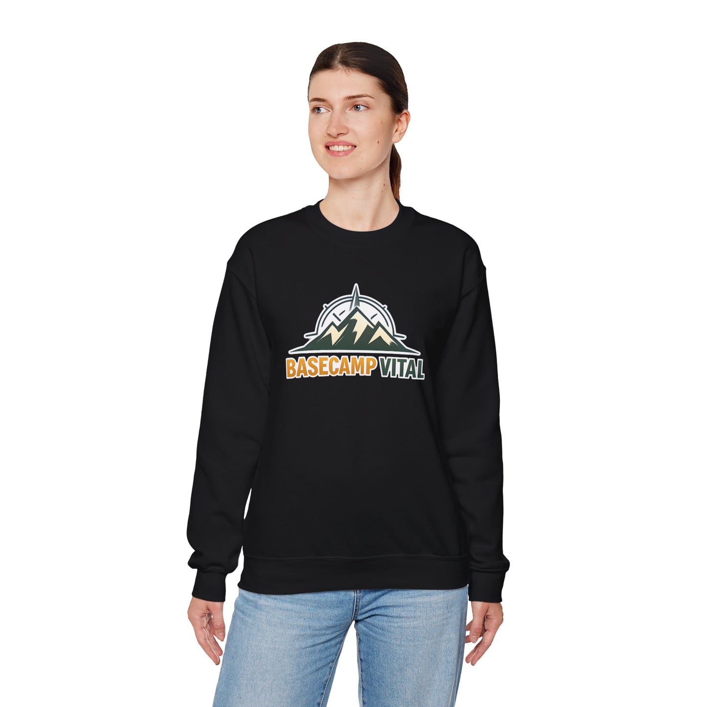 Base Camp Vital Mountain Embroidered Crewneck Sweatshirt | Cozy Hiking & Camping Pullover | 50/50 Midweight  Vital Mountain Crewneck Sweatshirt — Outdoor Adventure Logo Pullover (free shipping)
