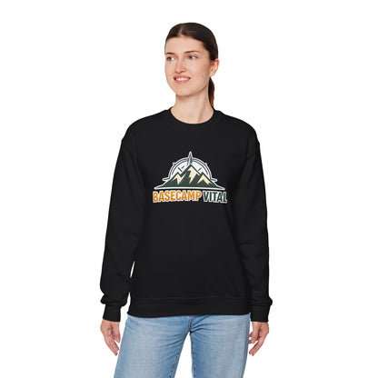 Base Camp Vital Mountain Embroidered Crewneck Sweatshirt | Cozy Hiking & Camping Pullover | 50/50 Midweight  Vital Mountain Crewneck Sweatshirt — Outdoor Adventure Logo Pullover (free shipping)