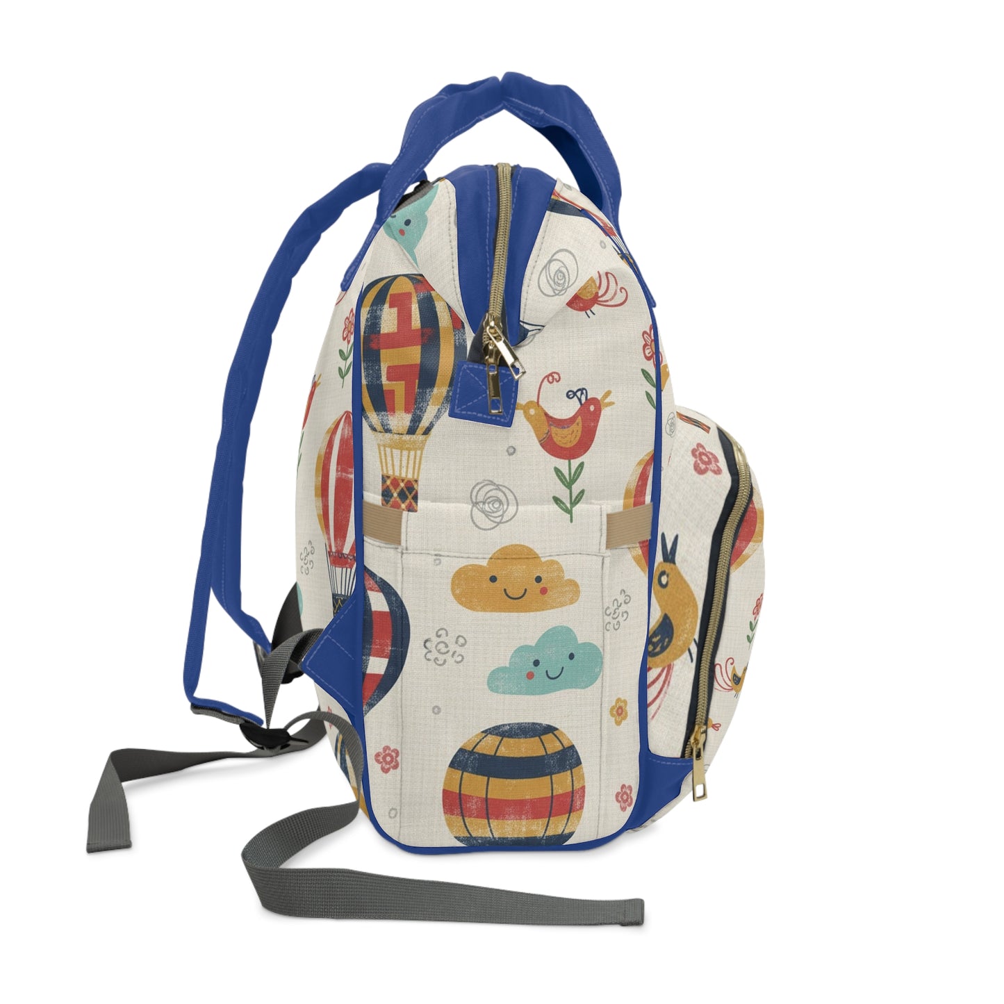 Boho- Hot Air Balloon Baby Diaper Backpack — Multifunctional Nappy Bag with Playful Clouds & Birds
