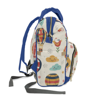 Boho- Hot Air Balloon Baby Diaper Backpack — Multifunctional Nappy Bag with Playful Clouds & Birds