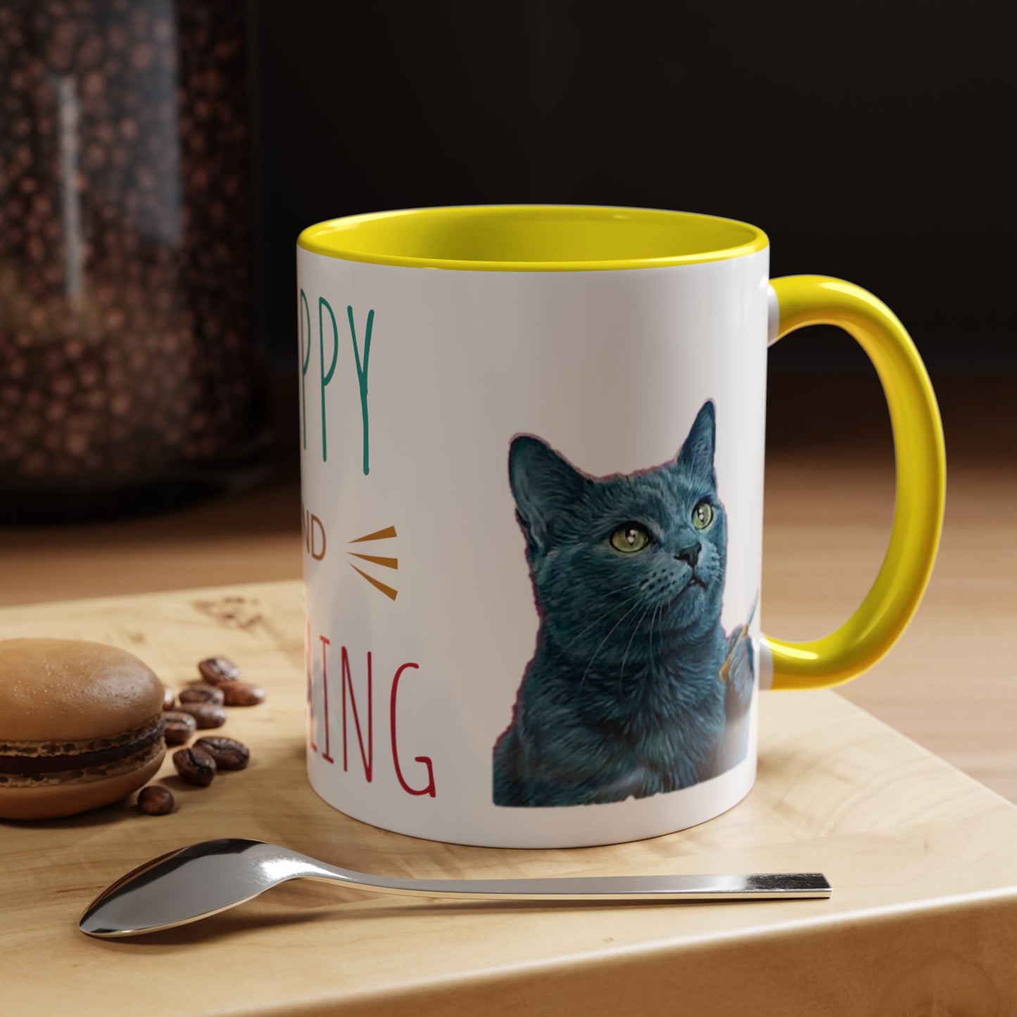 Happy and dazzling smoking cat Coffee Mug — "Happy and Dazzling" Cat Accent Mug (11/15oz) (free shipping)