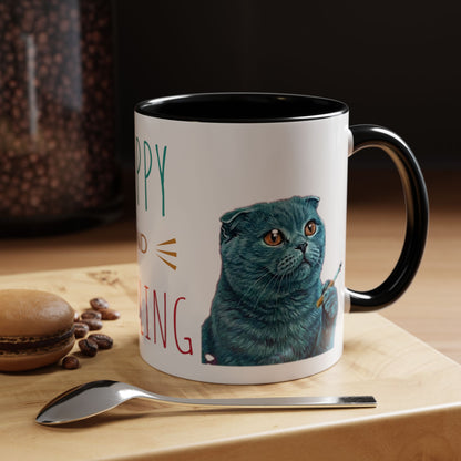 Happy and Dazzling Accent Coffee Mug — Cute Cat Art, Motivational Tea & Coffee Cup (free shipping)