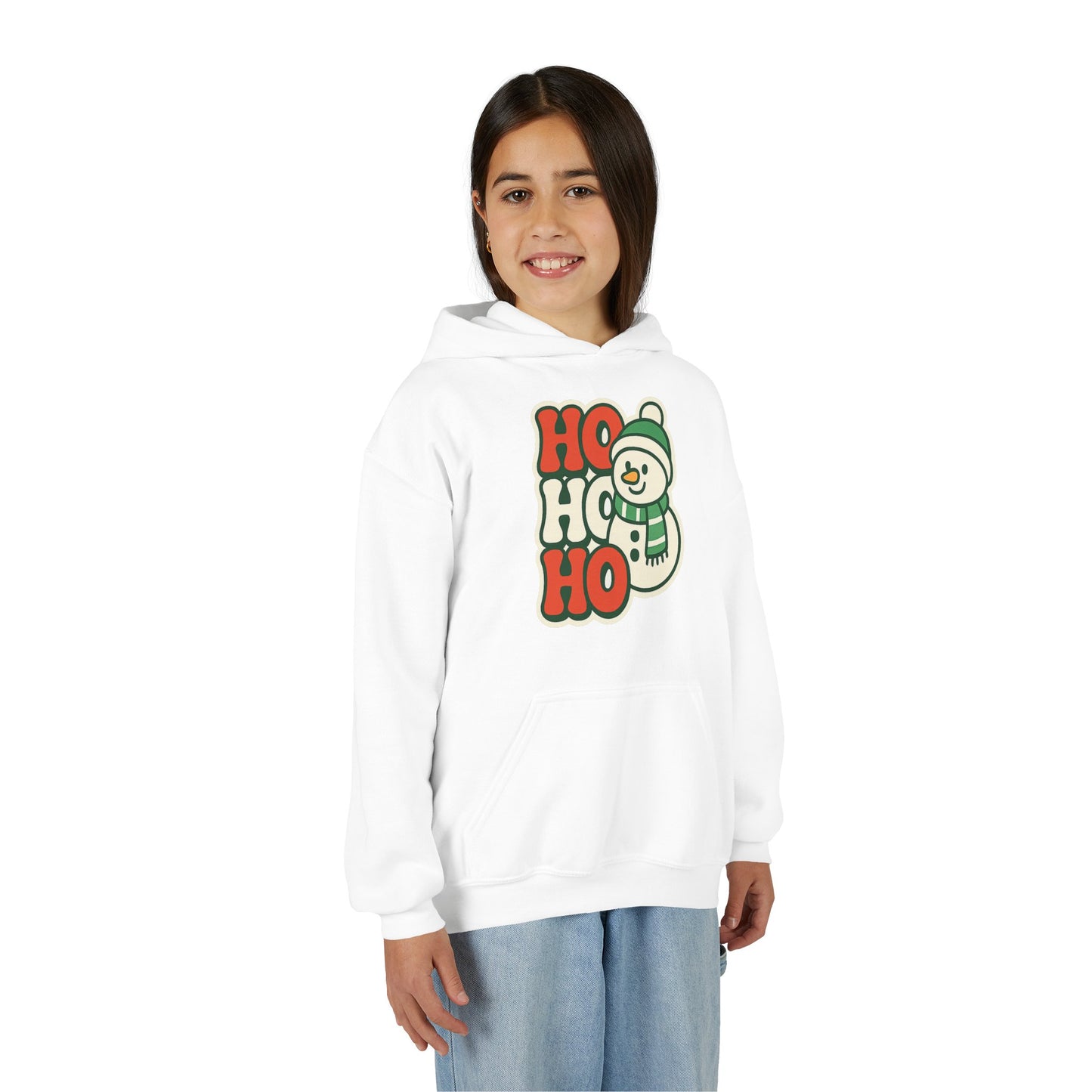 Youth kids Christmas Hoodie - 'HO HO HO' Snowman Holiday Sweatshirt