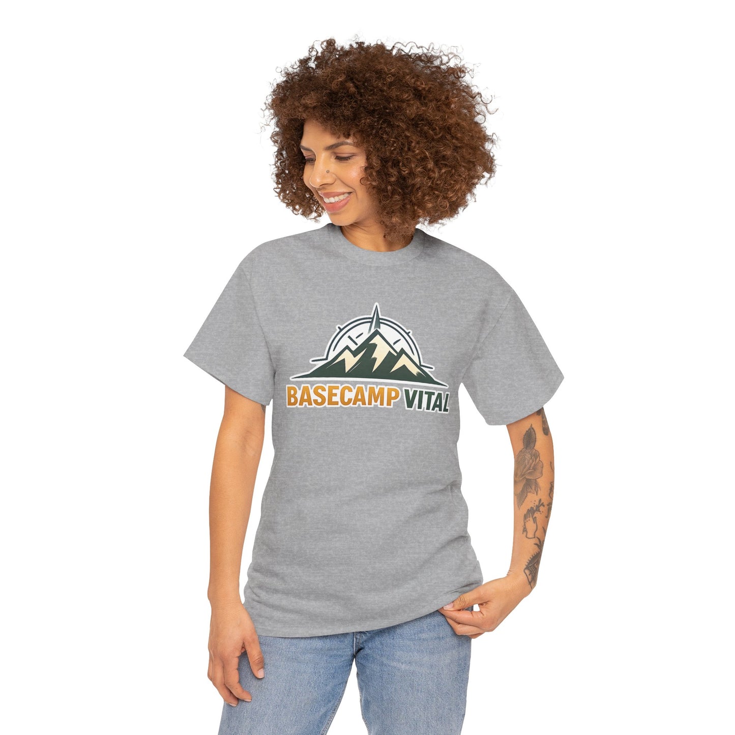 Base Camp Vital Mountain Compass Crewneck T-Shirt | Outdoor Hiking Graphic Tee | Midweight Cotton Trail Shirt (free shipping)