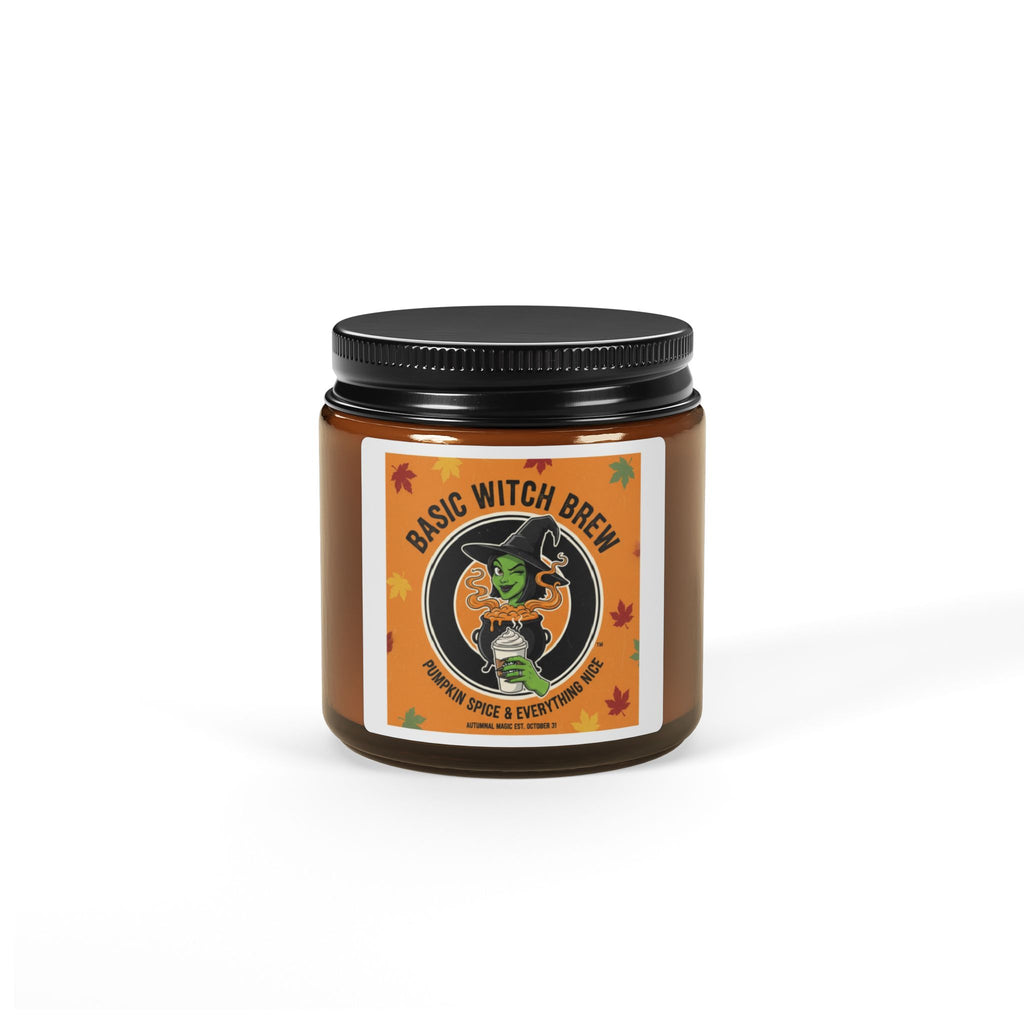 Witchy Scented Candle: Basic Witch Brew, Fall Decor, Halloween Gift, Cozy Vibes, Aromatherapy, Amber Jar