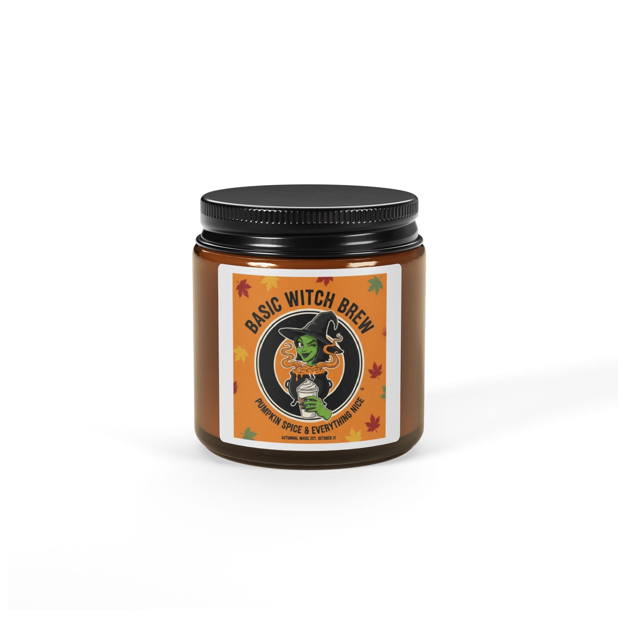 Witchy Scented Candle: Basic Witch Brew, Fall Decor, Halloween Gift, Cozy Vibes, Aromatherapy, Amber Jar