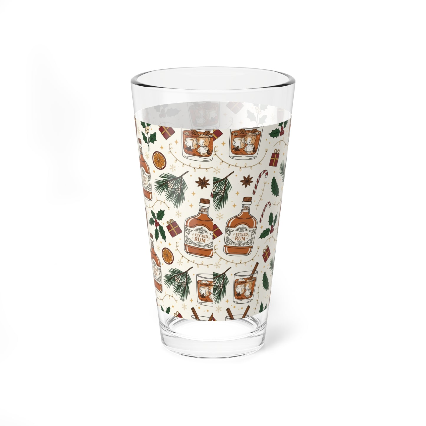 Alcohol Cocktail Mixing Glass — 16oz Holiday Rum Spirits Pattern ( Free Shipping)