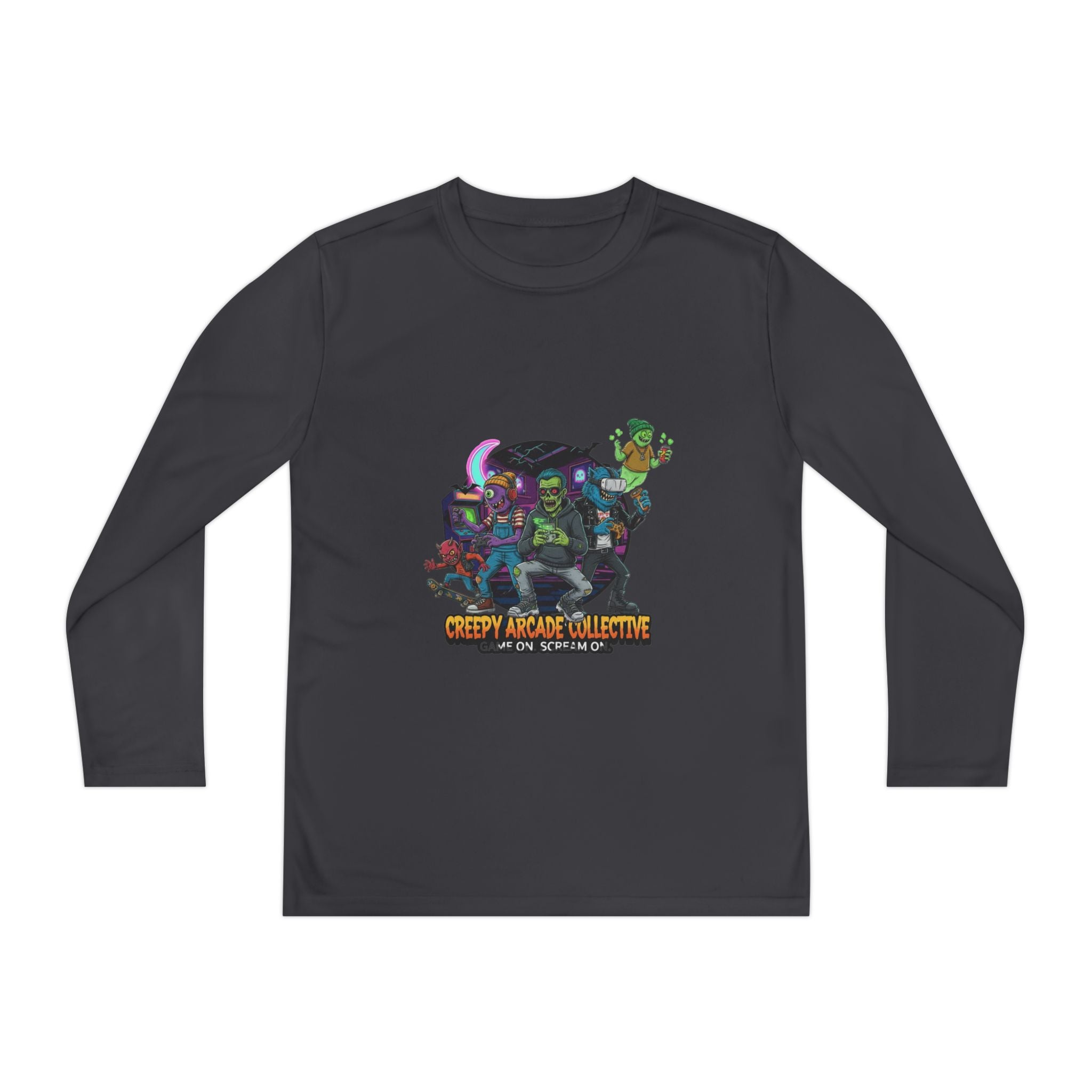 Creepy Arcade Collecting Youth Long Sleeve Tee, Kids Gamer Shirt, Halloween Costume, Teen Casual Wear, Fantasy T-Shirt