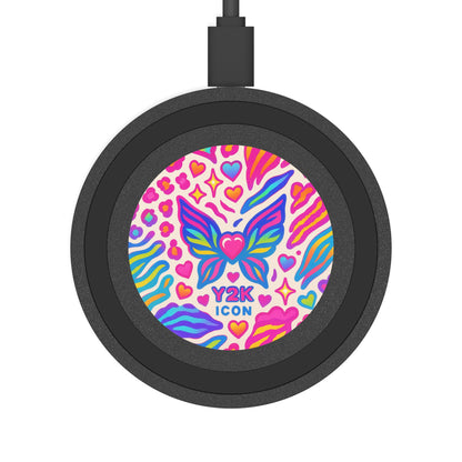 Animal Print with Y2K Butterfly Wireless Charging Pad — Colorful Y2K Butterfly Heart Design (free Shipping)