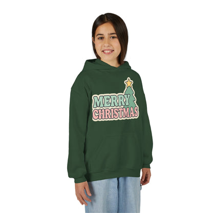 Kids youth Merry Christmas Hoodie — Pastel Tree Holiday Pullover