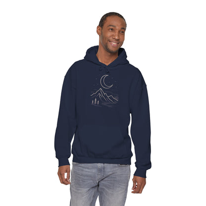 Mountain Moonline Hoodie — base camp vital gear- Minimal Crescent & Peaks Graphic Sweatshirt