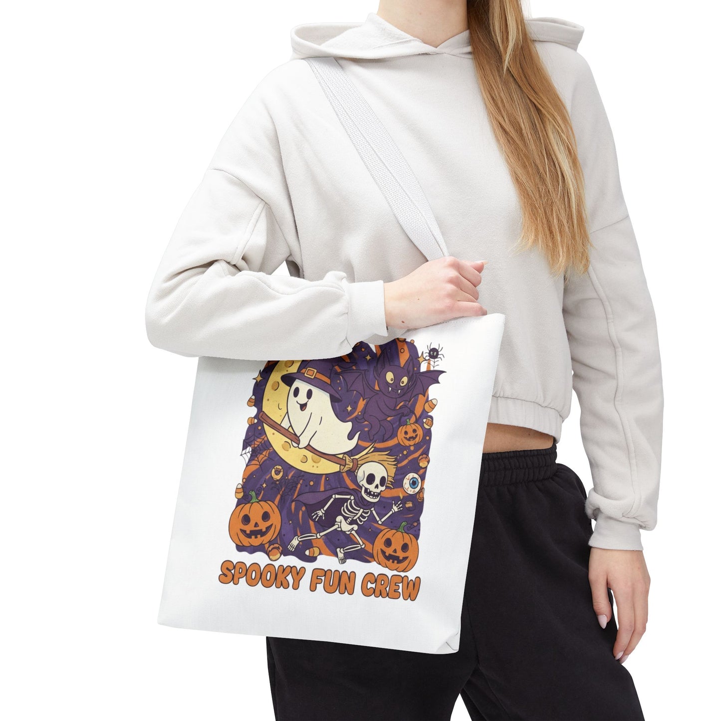 Spooky Fun Crew Halloween Tote Bag, Trick or Treat Bag, Haunted House Accessory, Fall Gift, Party Favor