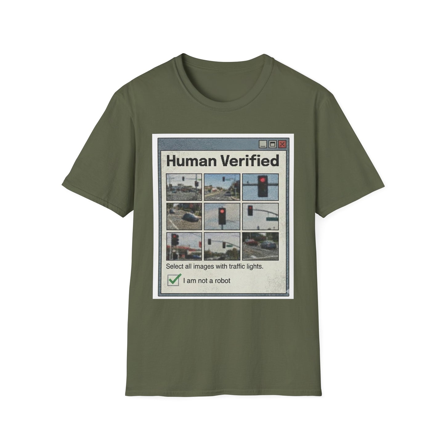 Human Verified T-Shirt – CAPTCHA Traffic Light Graphic Shirt