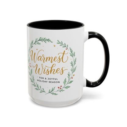 Warmest Wishes Holiday Coffee Mug — Festive Wreath Accent Mug (11/15oz)