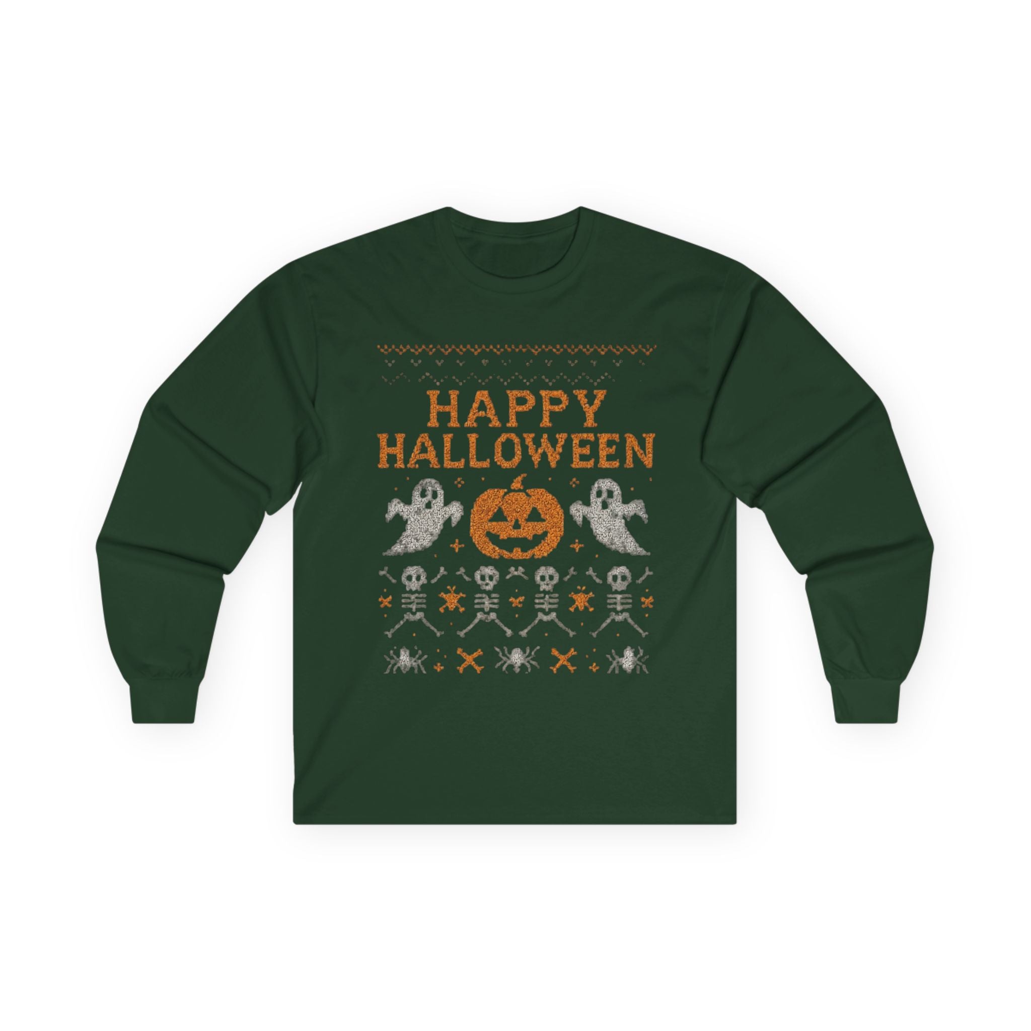 Happy Halloween Long Sleeve Tee, Spooky Tee, Halloween Costume Shirt, Autumn Festive Attire, Unisex Fall Apparel