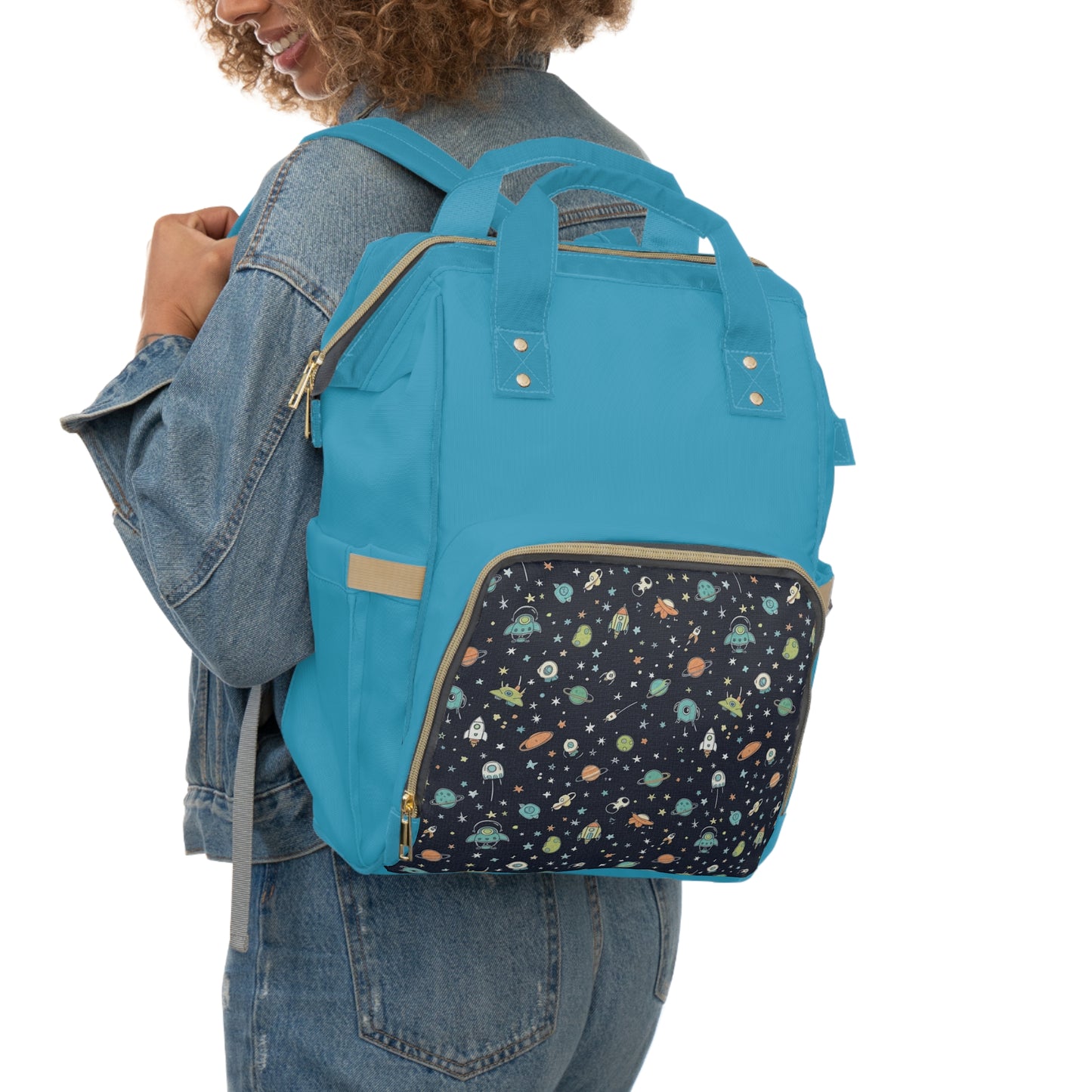 Space Print Diaper Backpack – Multifunctional Baby Changing Bag with Insulated Pockets