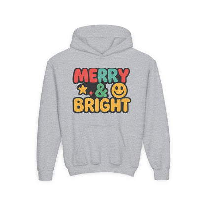 Youth Hoodie — 'Merry & Bright' Colorful Holiday Kids Sweatshirt